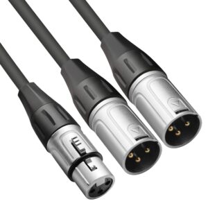tisino xlr splitter cable, 1 xlr female to 2 xlr male patch y cable balanced microphone splitter cord audio adaptor - 1 feet