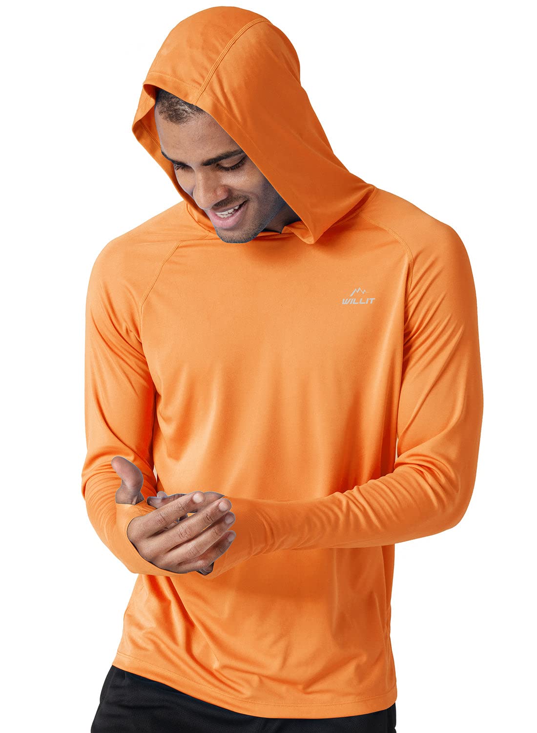 Willit Men's UPF 50+ Sun Protection Hoodie Shirt Long Sleeve SPF Fishing Outdoor UV Shirt Hiking Lightweight Orange M