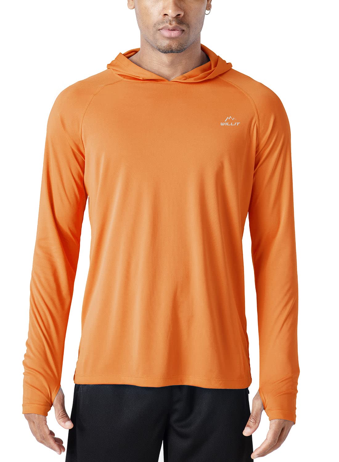 Willit Men's UPF 50+ Sun Protection Hoodie Shirt Long Sleeve SPF Fishing Outdoor UV Shirt Hiking Lightweight Orange M