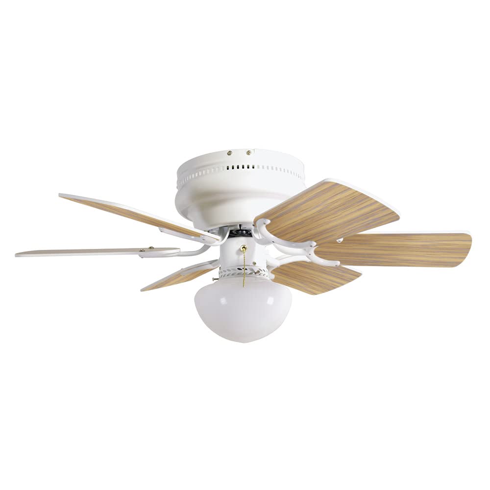 Design House 157321 Atrium 30-Inch Traditional Indoor Hugger/Low Profile Mount Ceiling Fan with Light Kit, Reversible Blades, White