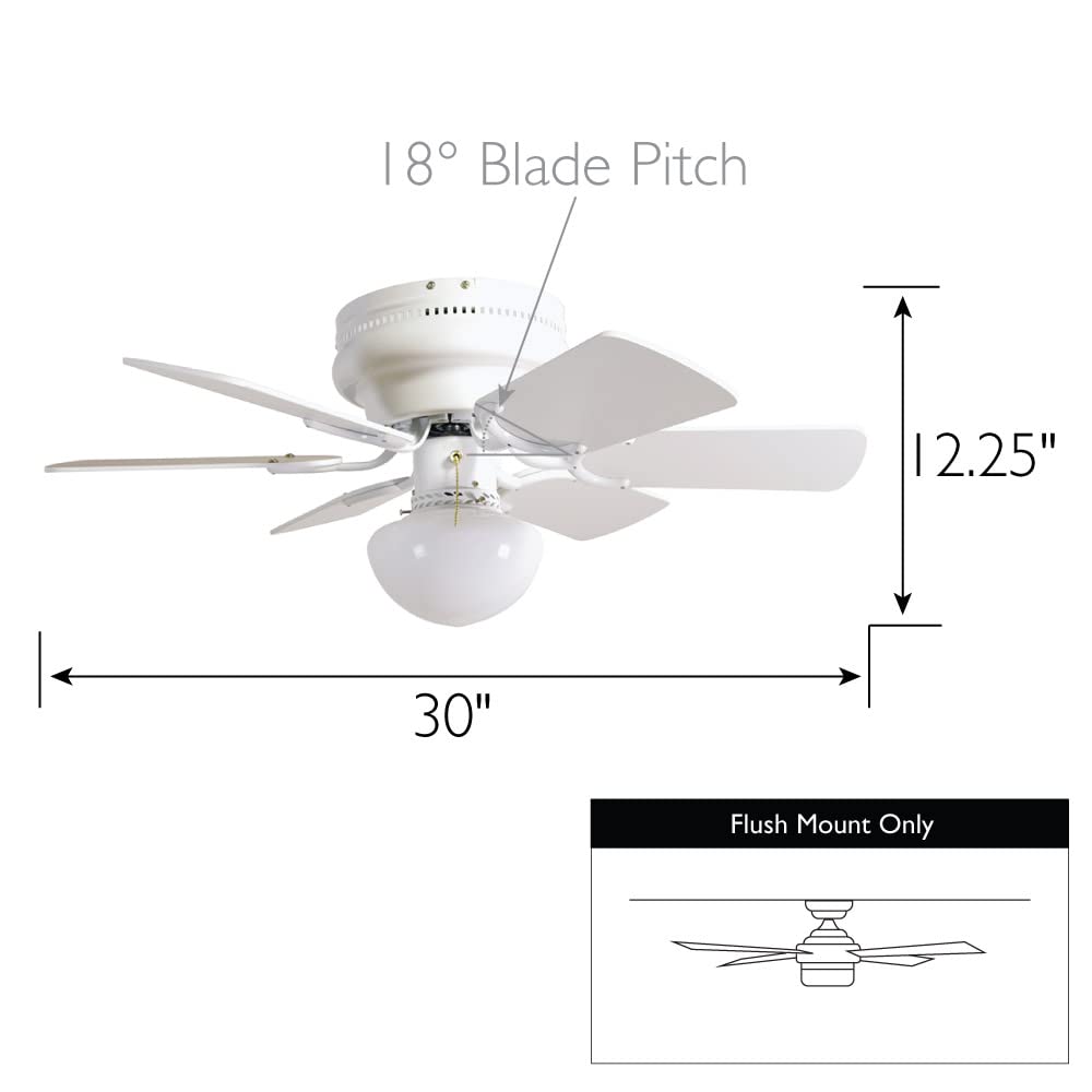 Design House 157321 Atrium 30-Inch Traditional Indoor Hugger/Low Profile Mount Ceiling Fan with Light Kit, Reversible Blades, White