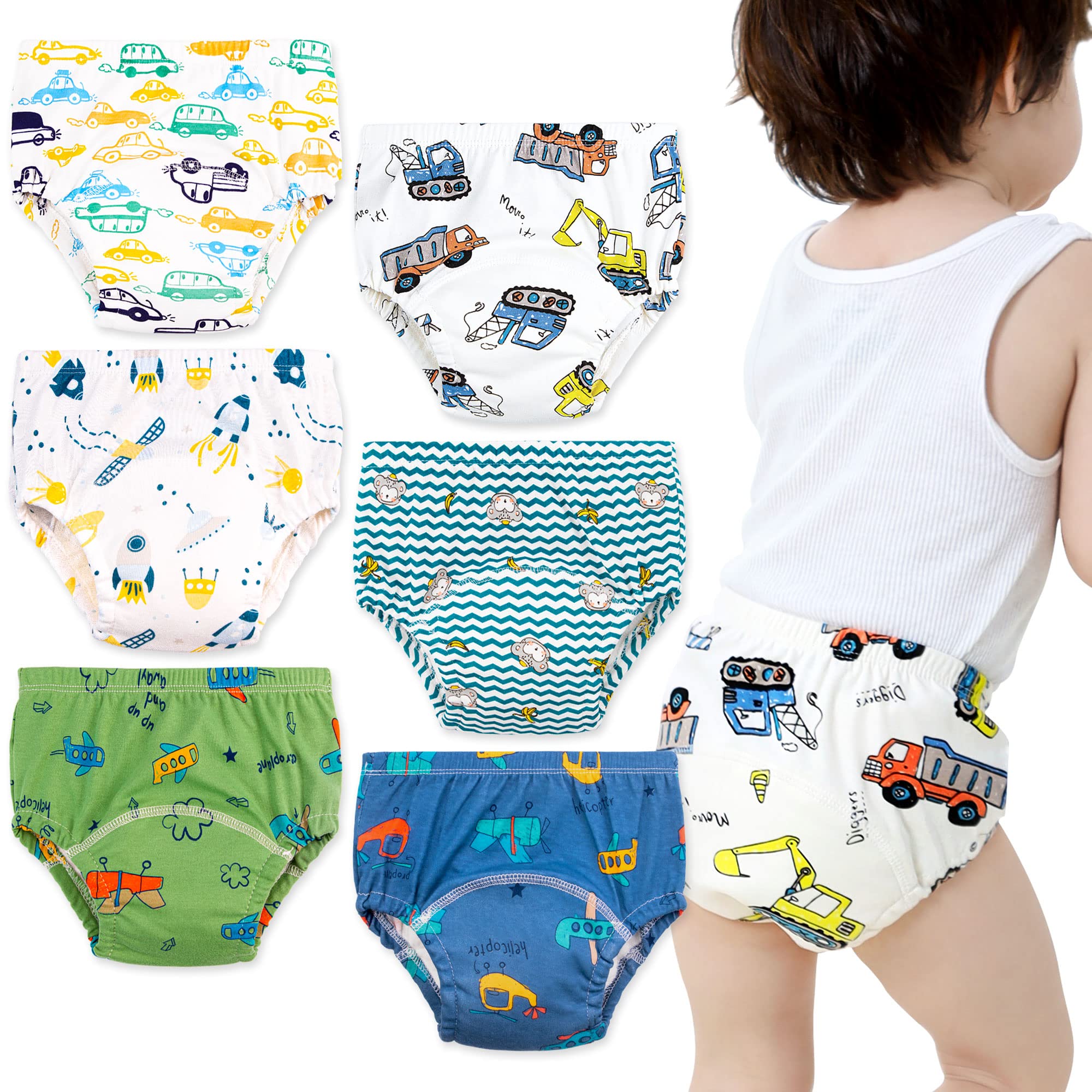 Max Shape Baby Boys Training Pants Underwear, Toddler Boys Potty Pee Training Underwear 6 Pack Blue 3T