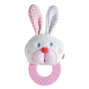 haba chomp champ bunny teether - with crinkle ears and plastic teething ring for babies from birth and up