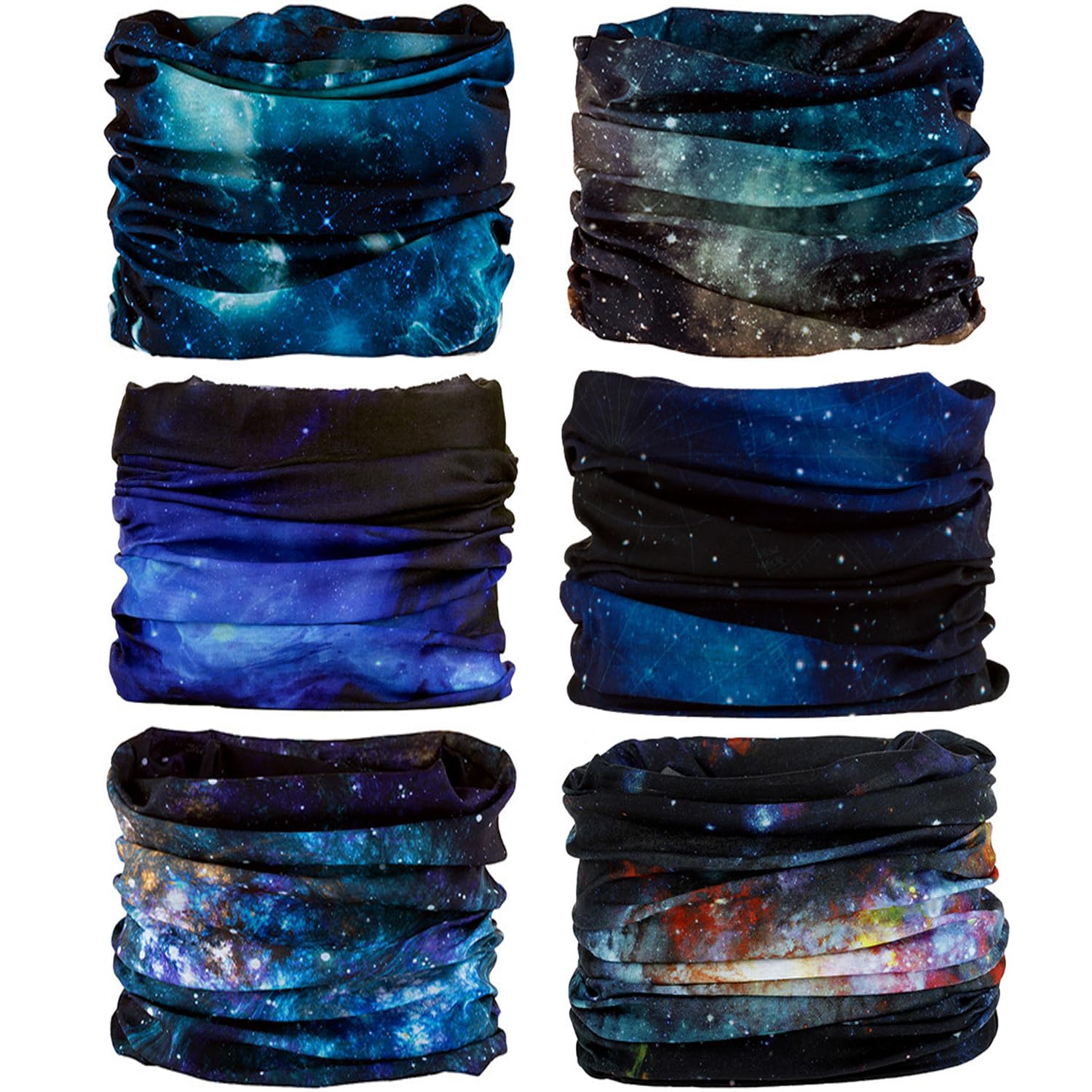 DEMIL 16-in-1 12PCS/8PCS/6PCS Multifunctional Yoga Sports Stretchable Seamless Casual Headband Sweatband Fishing Magic Camo Scarf Balaclava Headwear Head Wrap (6PCS-Galaxy1)