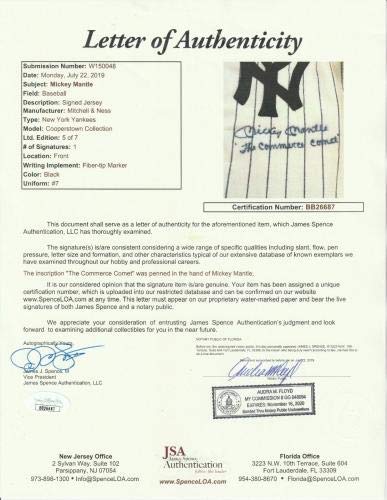 Sports Memorabilia Beautiful Mickey Mantle "The Commerce Comet" Signed New York Yankees Jersey JSA - Autographed MLB Jerseys