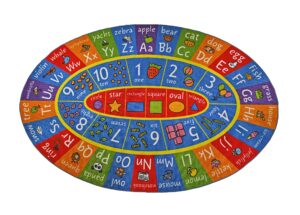 kc cubs playtime collection abc alphabet, numbers and shapes educational learning & game area oval rug carpet for kids and children bedrooms and playroom, multicolor, 7' 8" x 9' 10'' (kcp010033-8x10)
