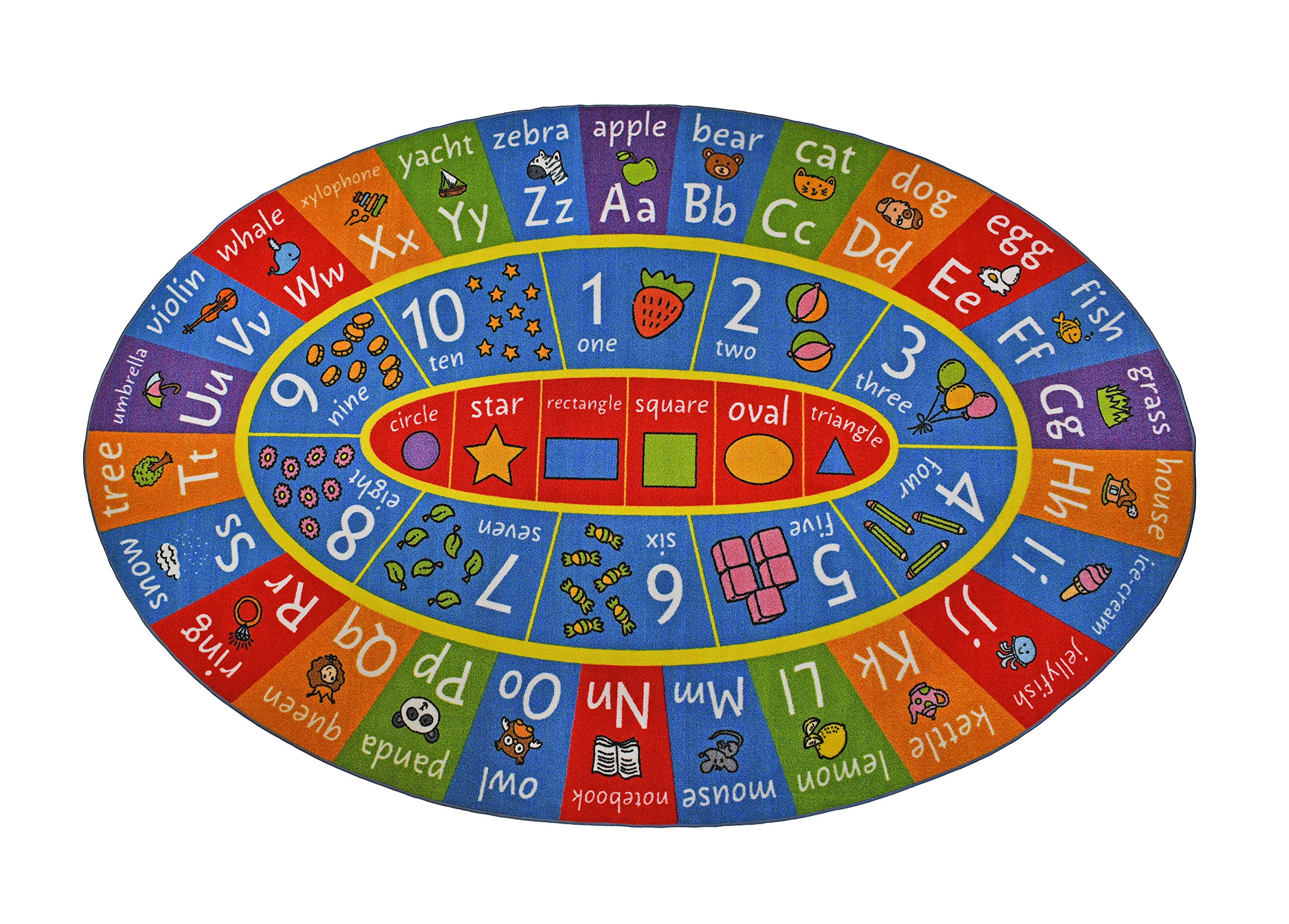 KC Cubs Playtime Collection ABC Alphabet, Numbers and Shapes Educational Learning & Game Area Oval Rug Carpet for Kids and Children Bedrooms and Playroom, Multicolor, 7' 8" x 9' 10'' (KCP010033-8x10)