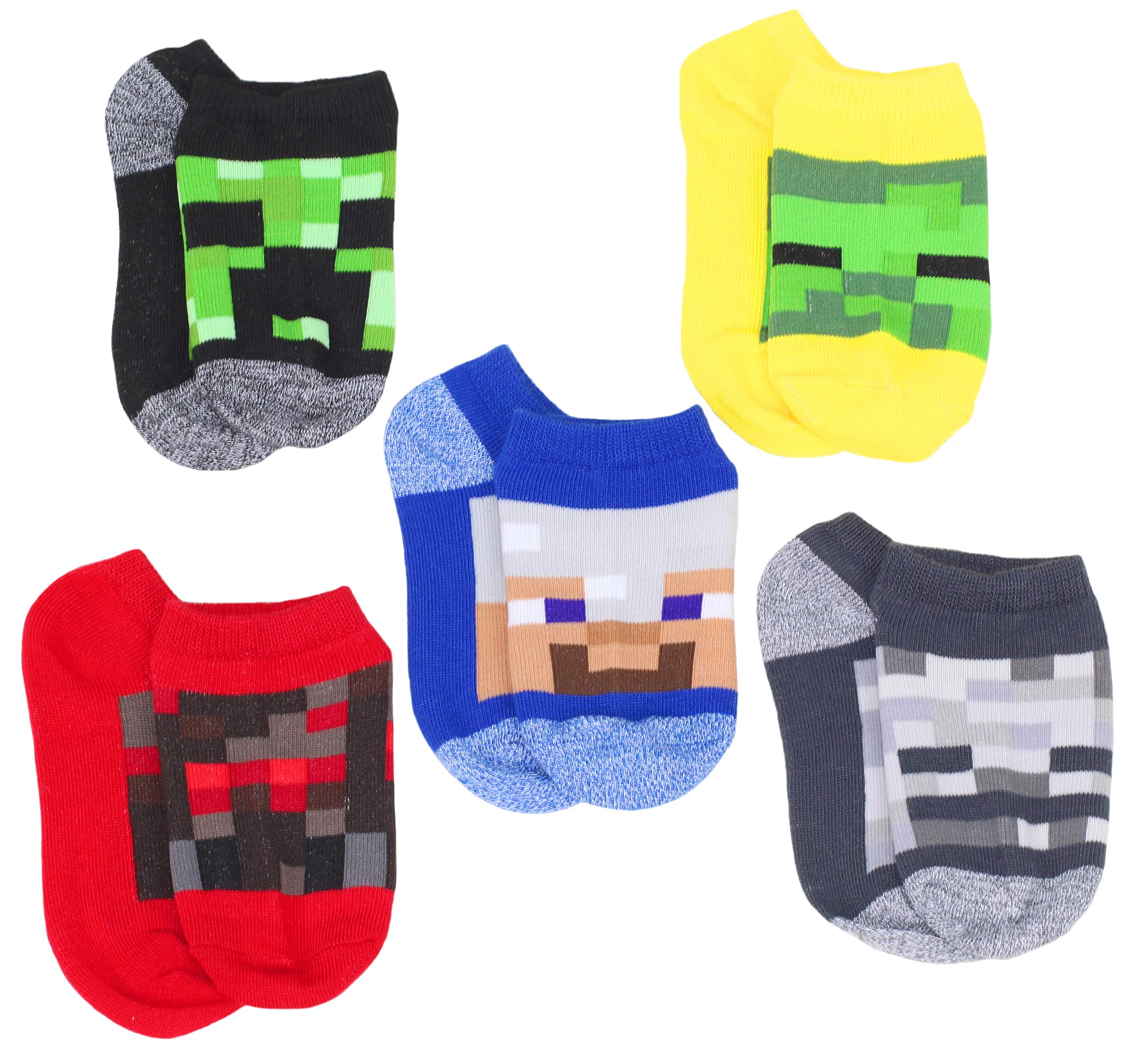 Minecraft Little Boys Character 5-Pack No-Show Socks, Small, Multicolor 7