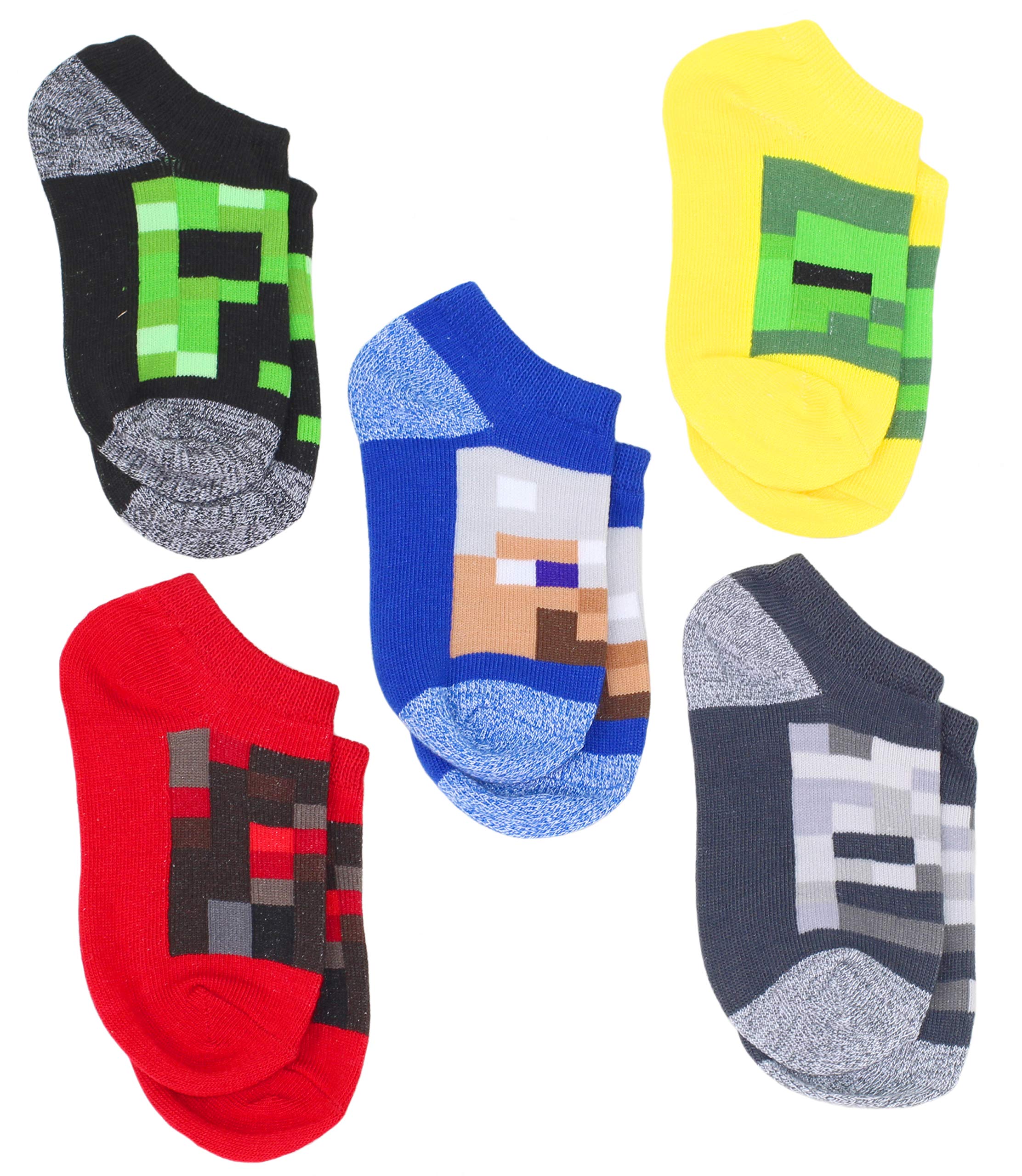 Minecraft Little Boys Character 5-Pack No-Show Socks, Small, Multicolor 7