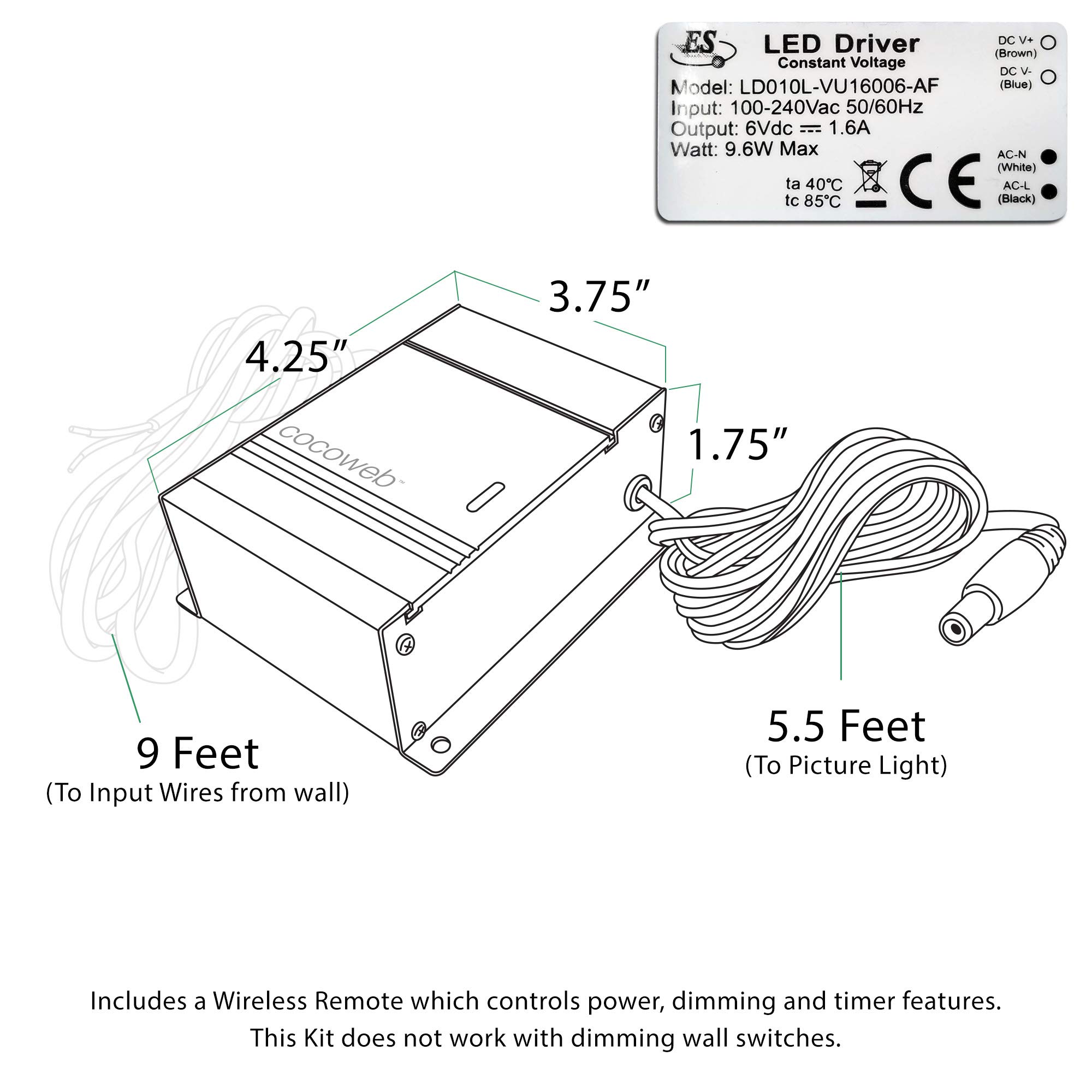 Cocoweb 16" Tru-Slim LED Frame Lighting in Black with Non-Dimmable Direct Wire Kit with Remote