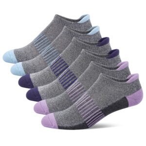 u&i socks women's athletic ankle socks with heel tab, premium cotton, soft cushion, reinforced toe, arch support, shoe size 8-11, multicolors, pack of 6