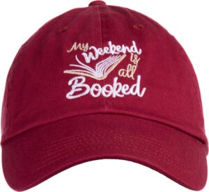 ann arbor t-shirt co. my weekend is all booked | funny cute book club reader reading women's baseball dad hat-cardinal
