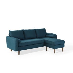 modway revive right or left sectional modern upholstered fabric sofa couch, azure