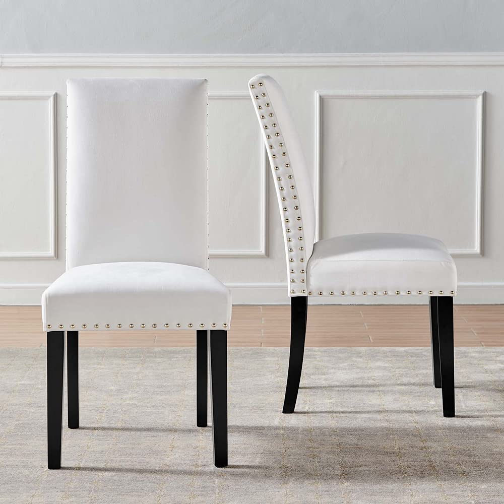 Modway Parcel Performance Velvet Dining Side Chairs - Set of 2, White