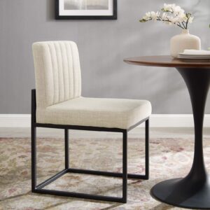 Modway Carriage Channel Tufted Sled Base Upholstered Fabric Dining Chair, Black Beige