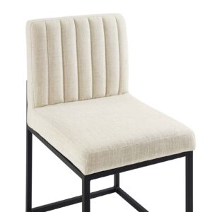 Modway Carriage Channel Tufted Sled Base Upholstered Fabric Dining Chair, Black Beige