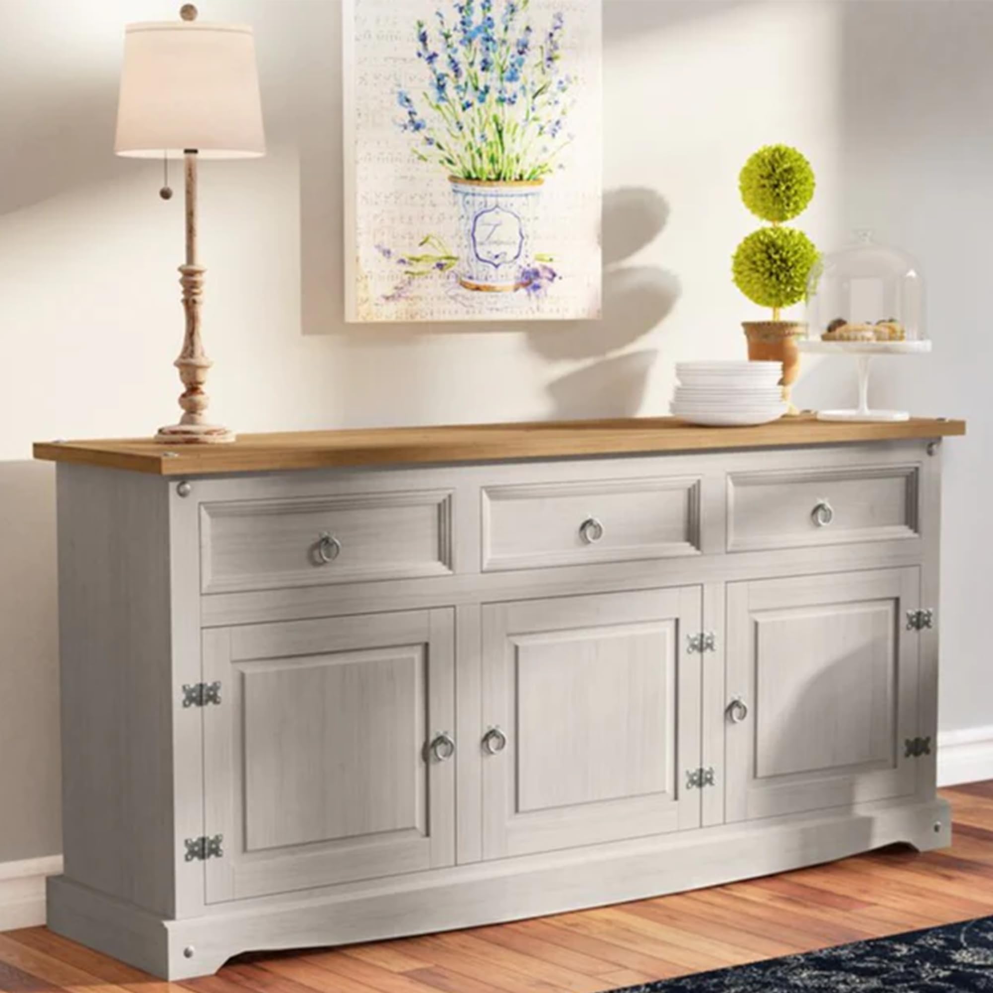 Furniture Dash Solid Wood Sideboard Buffet 65.9" W, 16.9" D, 31.6" H - Wooden Storage Cabinet, Cupboard Console Table, Ideal for Living Room, Kitchen Island, Dining Room