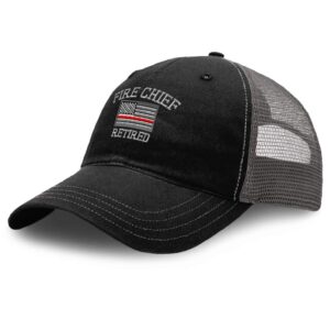 Richardson Trucker Mesh Hat Firefighter Chief Retired Embroidery Cotton Dad Hats for Men & Women Snapback Black Charcoal