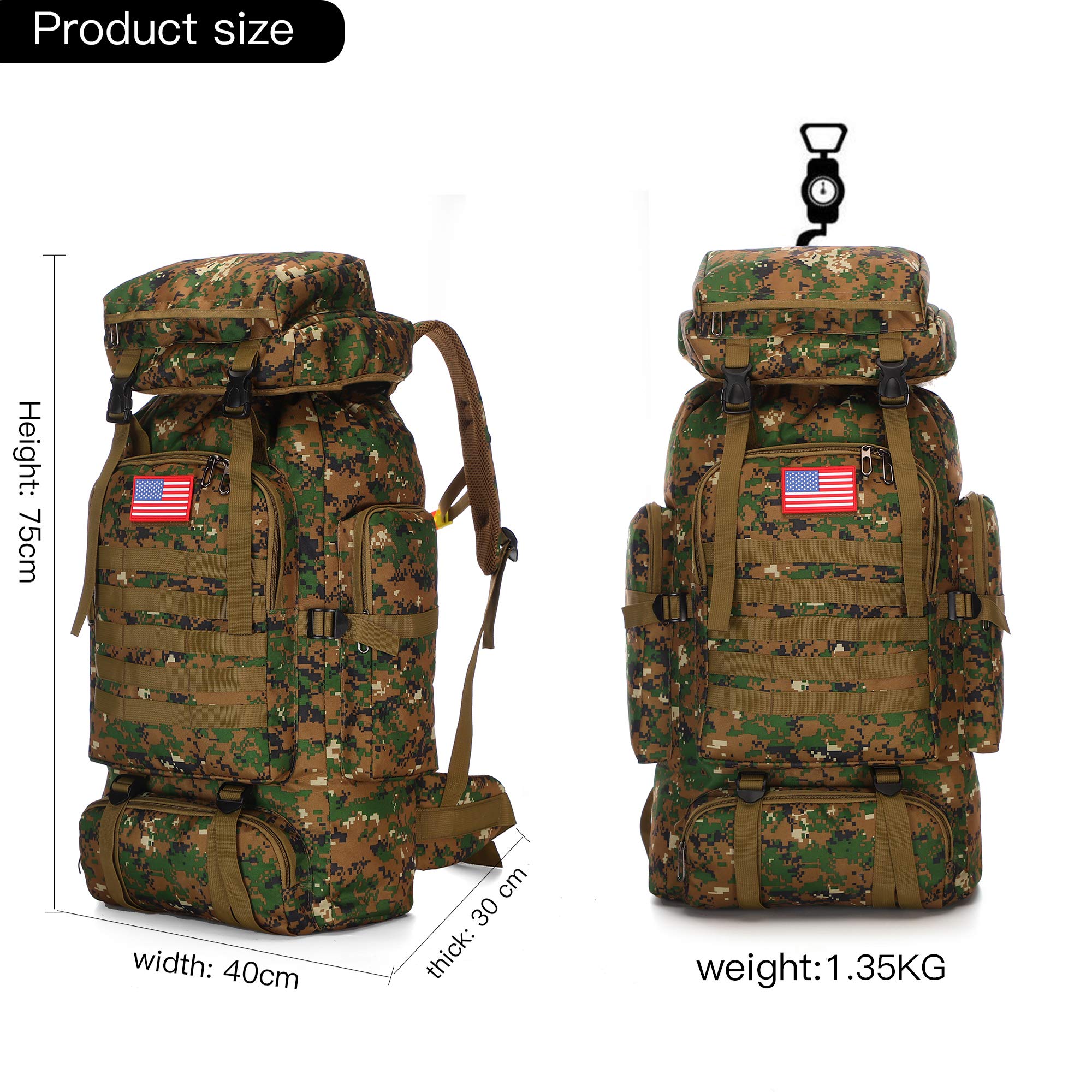 70l Hiking Backpack for Men Waterproof Military Camping Rucksack Travel Daypack