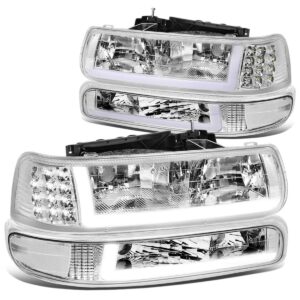 dna motoring hl-lb-csil99-ch-cl1 chrome housing pair led drl headlight bumper lamps replacement for 99-02 silverado