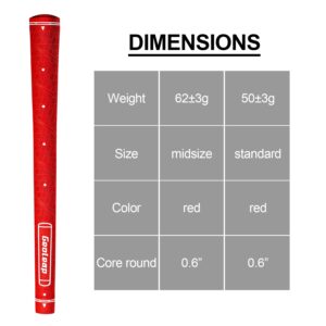 Geoleap Glory-M Golf Grips Set of 13- Memory Point assists Hand Placement, Anti-Slip,Golf Club Grips, Standard/Midsize,7 Colors to Choose.… (Standard, Red)