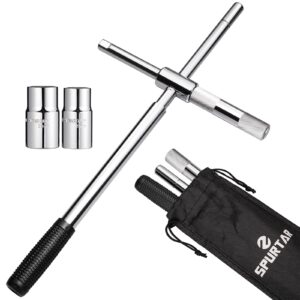 spurtar extended lug wrench lug nut wrench, 4 way lug wrench tire iron lug wrench, lug nut remover 1/2 drive with 17/19mm and 21/23mm sockets