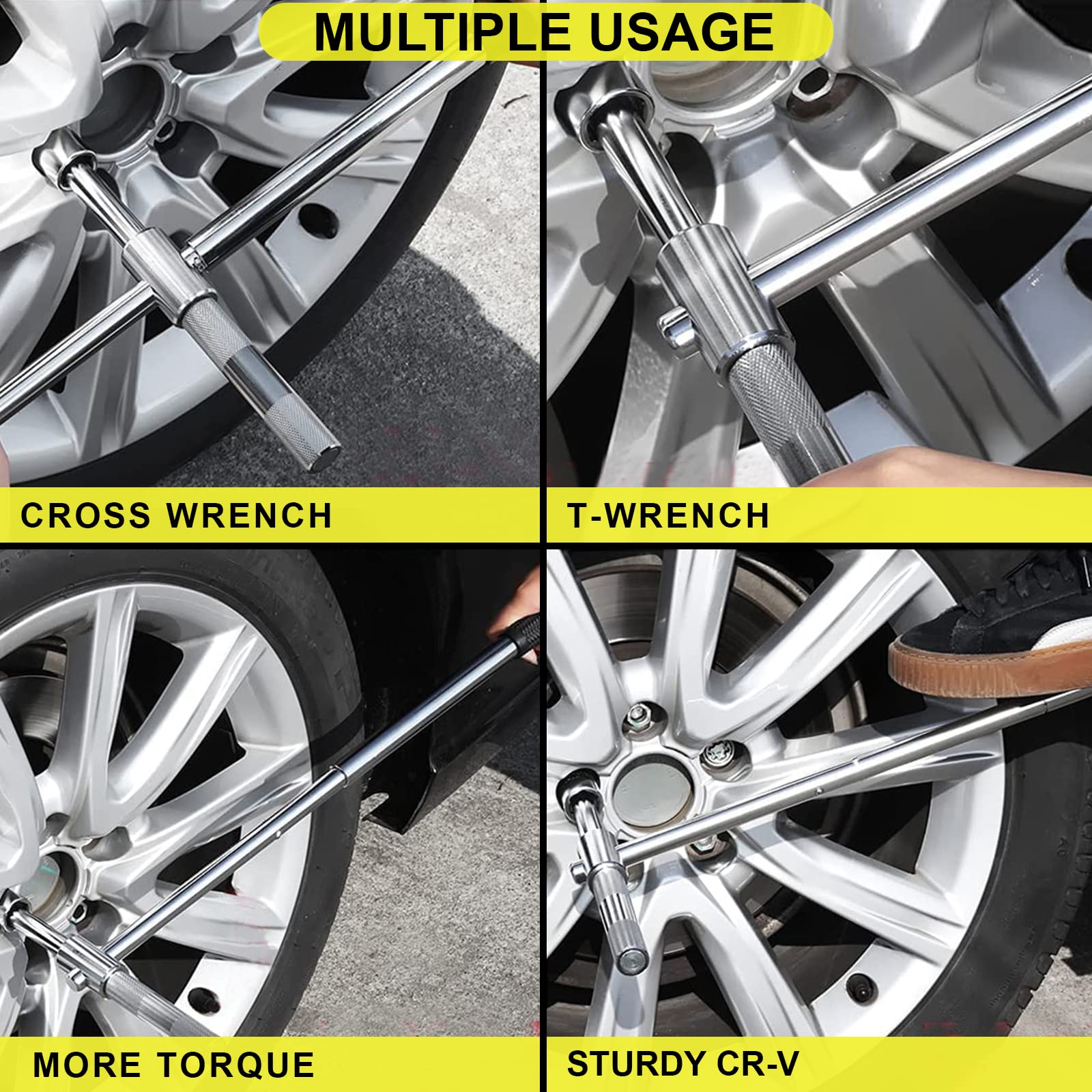 Spurtar Extended Lug Wrench Lug Nut Wrench, 4 Way Lug Wrench Tire Iron Lug Wrench, Lug Nut Remover 1/2 Drive with 17/19mm and 21/23mm Sockets