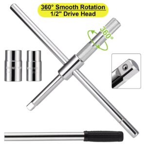 Spurtar Extended Lug Wrench Lug Nut Wrench, 4 Way Lug Wrench Tire Iron Lug Wrench, Lug Nut Remover 1/2 Drive with 17/19mm and 21/23mm Sockets