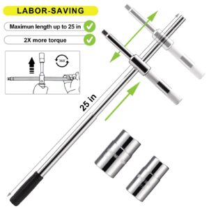 Spurtar Extended Lug Wrench Lug Nut Wrench, 4 Way Lug Wrench Tire Iron Lug Wrench, Lug Nut Remover 1/2 Drive with 17/19mm and 21/23mm Sockets