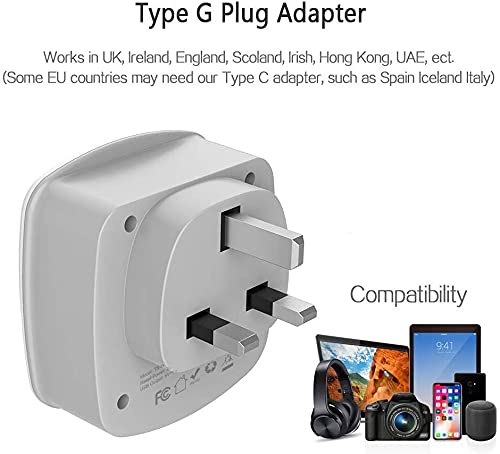TESSAN US to UK Plug Adapter, Type G Travel Adaptor with 2 USB 2 Electrical Outlets, UK Power Adapter for USA to Ireland England London Scotland British Dubai Kenya Hong Kong Qatar, 2-Pack Gray
