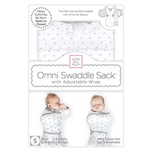 SwaddleDesigns 6-way Omni Swaddle Sack for Newborn with Wrap & Arms Up Sleeves & Mitten Cuffs, Easy Swaddle Transition, Better Sleep for Baby Boys & Girls, Sterling Polka Dot, Small, 0-3 Months