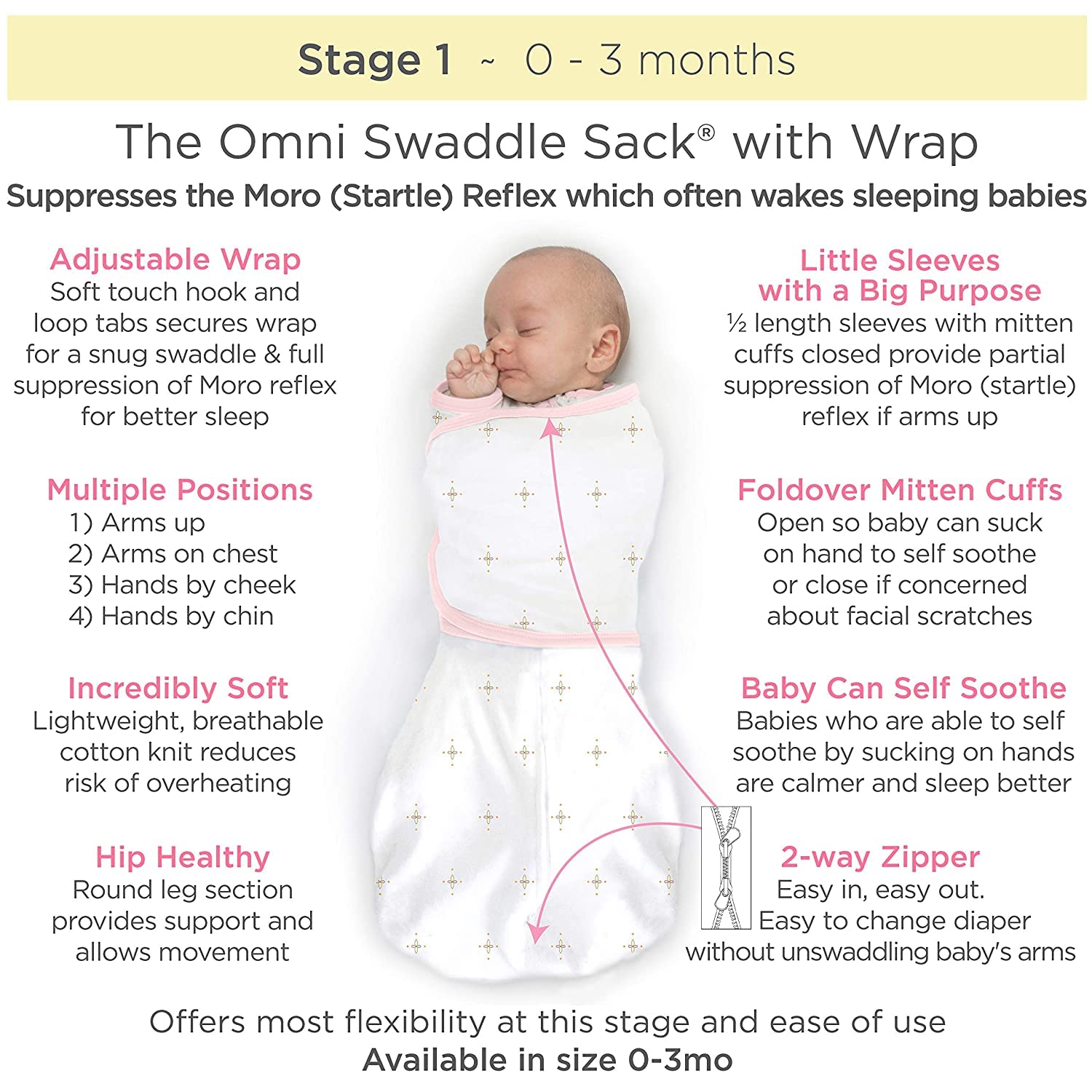 SwaddleDesigns 6-way Omni Swaddle Sack for Newborn with Wrap & Arms Up Sleeves & Mitten Cuffs, Easy Swaddle Transition, Better Sleep for Baby Boys & Girls, Sterling Polka Dot, Small, 0-3 Months