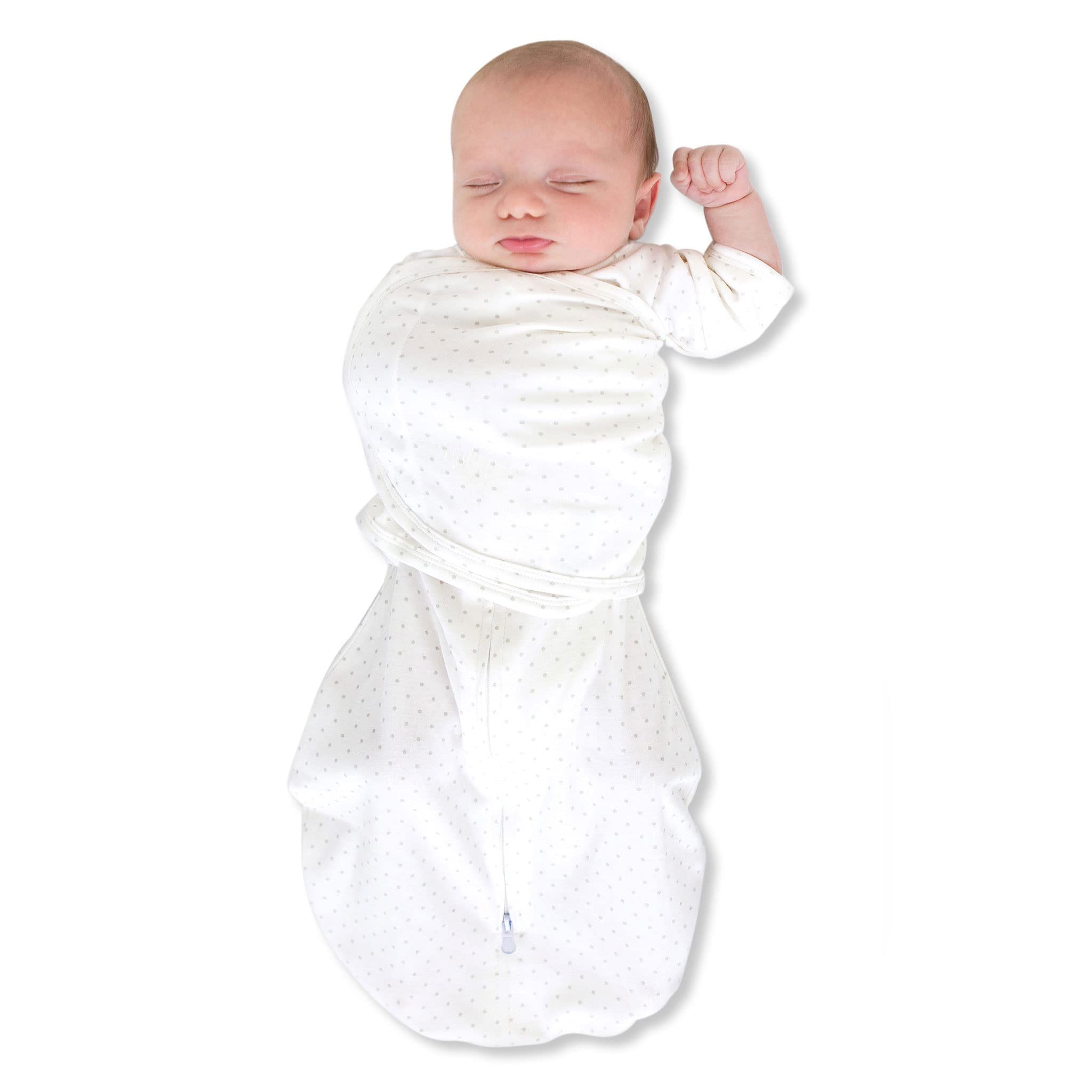 SwaddleDesigns 6-way Omni Swaddle Sack for Newborn with Wrap & Arms Up Sleeves & Mitten Cuffs, Easy Swaddle Transition, Better Sleep for Baby Boys & Girls, Sterling Polka Dot, Small, 0-3 Months