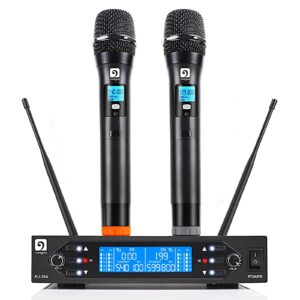 vangoa uhf wireless microphone system, professional dual channel handheld dynamic mic set, 328ft, high sensitive mic system for karaoke, church, party, dj, meeting, wedding