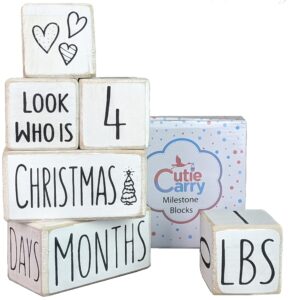 milestone blocks by cutie carry 6 wood block photography props the most complete set for baby boy or girl track memories rustic nursery decor (white)