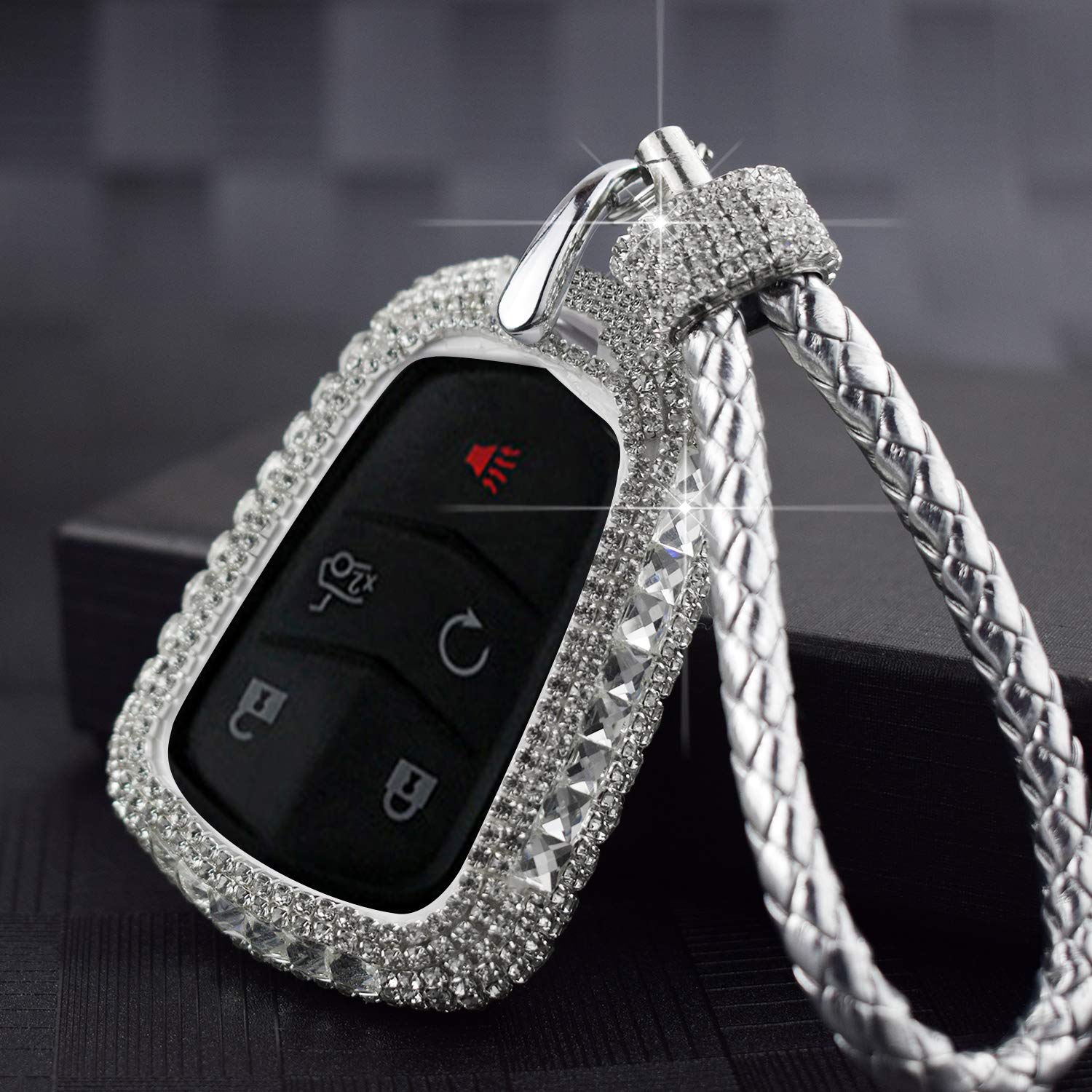 PGONE Car Key Case Key Shell Fob Key Cover Key Chain Lady Key Ring with Bling Rhinestones Diamond Crystals For Cadillac ATSL XT5 CT6 XTS XT4 ATS