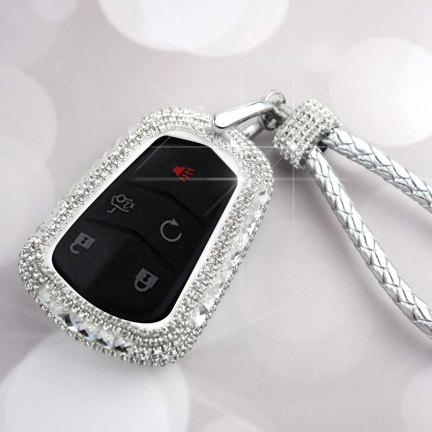 PGONE Car Key Case Key Shell Fob Key Cover Key Chain Lady Key Ring with Bling Rhinestones Diamond Crystals For Cadillac ATSL XT5 CT6 XTS XT4 ATS