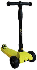 bee free 3 wheel kick scooter for toddlers and kids, adjustable handlebars, light up led wheels, foldable, rear foot brake, wide stable deck, boys and girls ages 2-5, up to 100 lbs, yellow