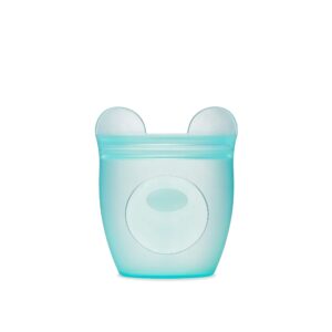 zip top reusable 100% silicone baby + kid snack containers - the only containers that stand up, stay open and zip shut! no lids! made in the usa - teal bear
