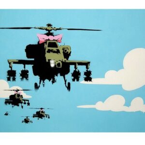 Alonline Art - Helicopter Apache by Banksy | framed stretched canvas (Synthetic) on a ready to hang frame - gallery wrapped | 30"x20" - 76x51cm | Wall art home decor for nursery picture HD artwork