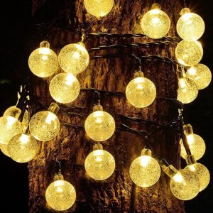 Lezonic Solar String Lights Outdoor Waterproof,50LED Solar Crystal Globe Lights,8 Mode 7M/24Ft Outdoor Solar Powered String Lights for Garden,Patio Yard,Christmas,Parties,Wedding(Warm White)