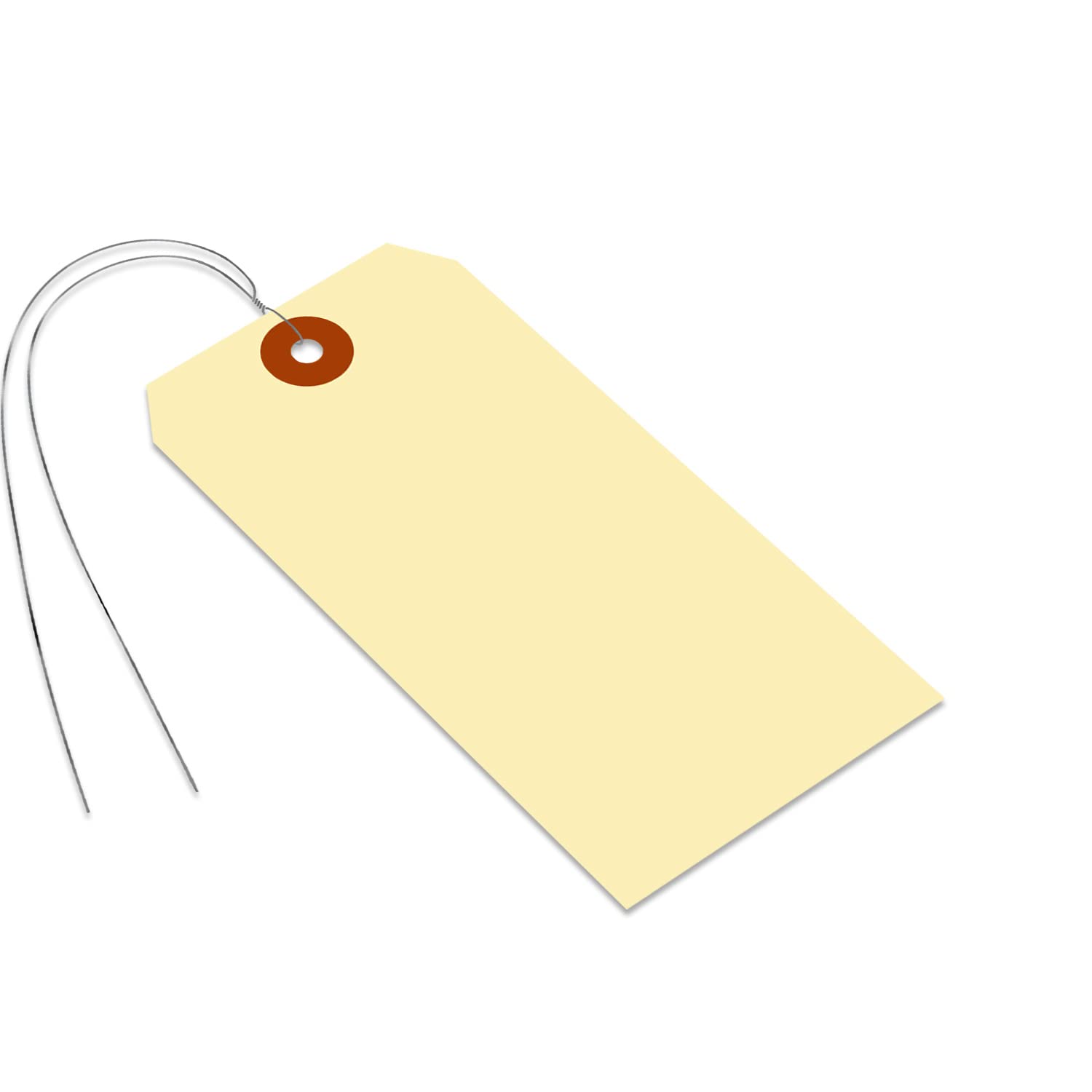 SmartSign Blank Manila Shipping Tags with Wire, Size-6, Pack of 100, 13pt Thick Prewired Cardstock Tag, 5.25 x 2.625 inch Paper Hang Tags with Reinforced Fiber Patch