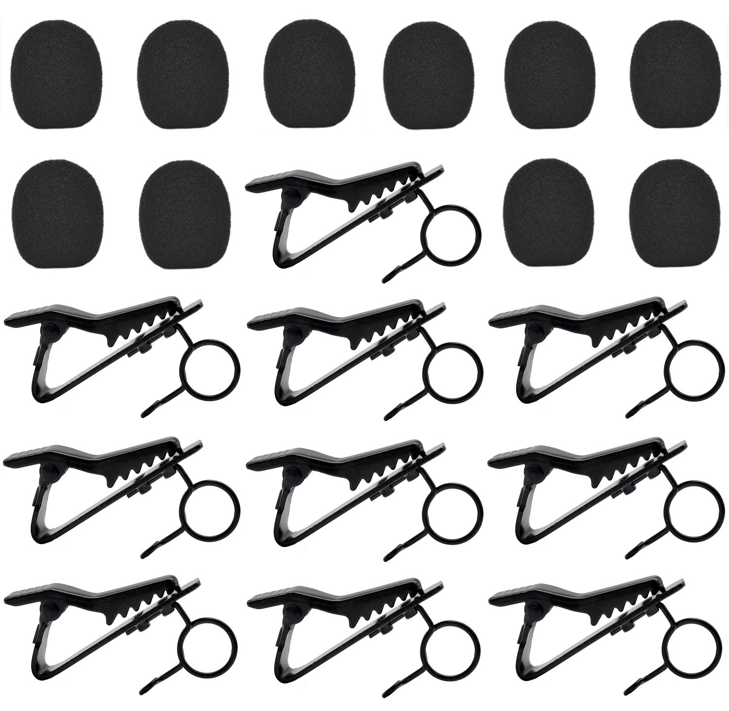 20 Pcs Metal Lapel Mic Clips Sponge Cover Kit, Metal Lavalier Tie Clips with Foam Windscreen Covers, Lapel Microphone Clips Cover Kit