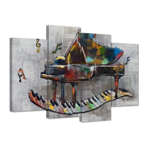 zlove 4 panel vintage piano music canvas wall art abstract colorful piano music notes instrument contemporary artwork for bedroom musical room classroom decoration ready to hang