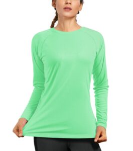 womens upf 50+ long sleeve workout running shirts quick dry outdoor uv sun protection t-shirt for diving rash guard swimming fishing light green