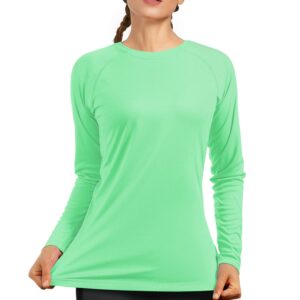 Womens UPF 50+ Long Sleeve Workout Running Shirts Quick Dry Outdoor UV Sun Protection T-Shirt for Diving Rash Guard Swimming Fishing Light Green