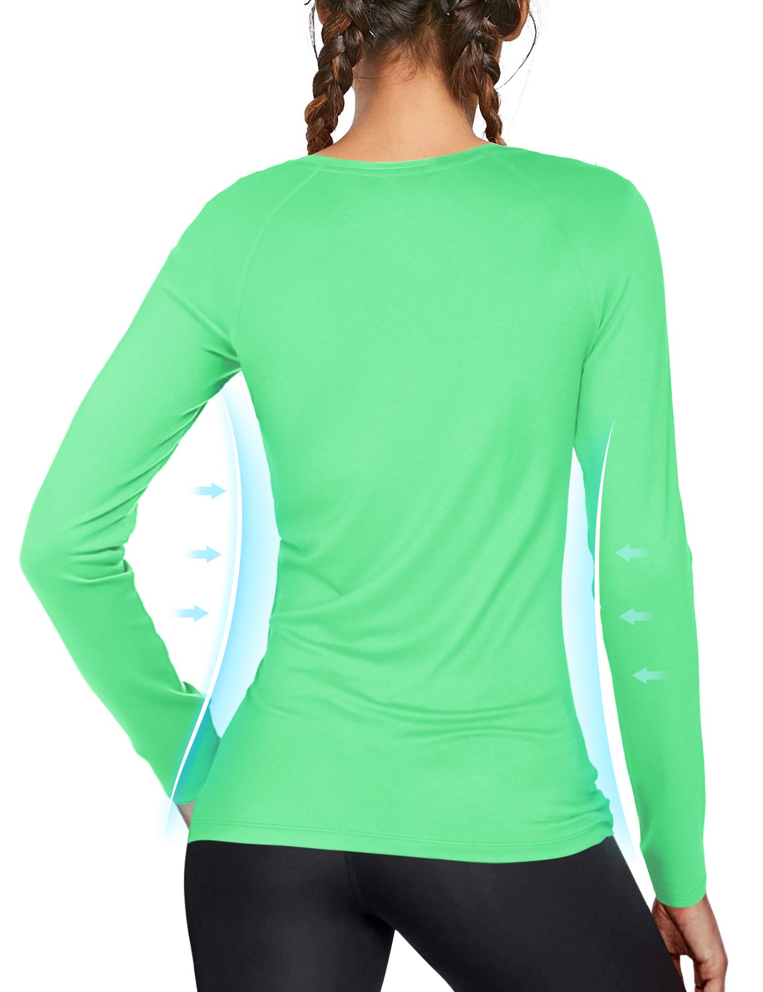 Womens UPF 50+ Long Sleeve Workout Running Shirts Quick Dry Outdoor UV Sun Protection T-Shirt for Diving Rash Guard Swimming Fishing Light Green