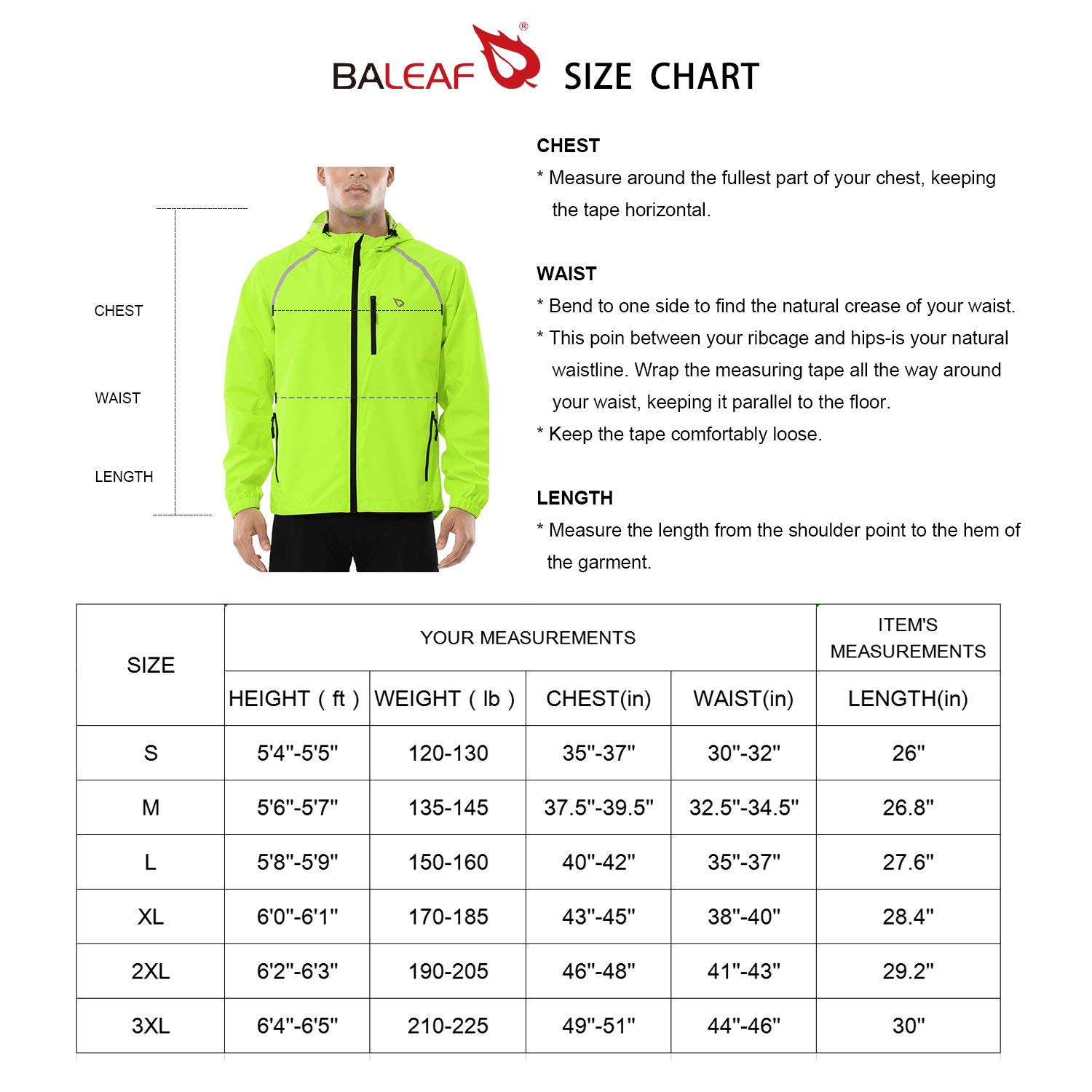 BALEAF Mens Cycling Rain Jacket Windbreaker Waterproof Running Gear Golf Mountain Biking Hood Lightweight Reflective Yellow 3XL