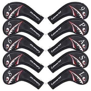 craftsman golf 10pcs/set shark golf club iron head covers headcover with no. on both sides suitable for right and left handed golfer zipper closure (iron headcover)