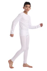 cvvtee boys athletic base layer compression underwear set 2pcs thermal long john for kids (10(height:51.18"-55.12"), white)